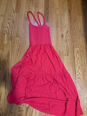 Nation LTD Coral Red Ribbed Bodice Tiered Maxi Dress